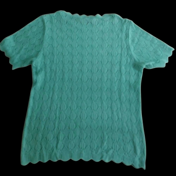 Women's Cotton  Mint Green Blouse Knit Vintage Top, , Openwork, Size L - Picture 4 of 10
